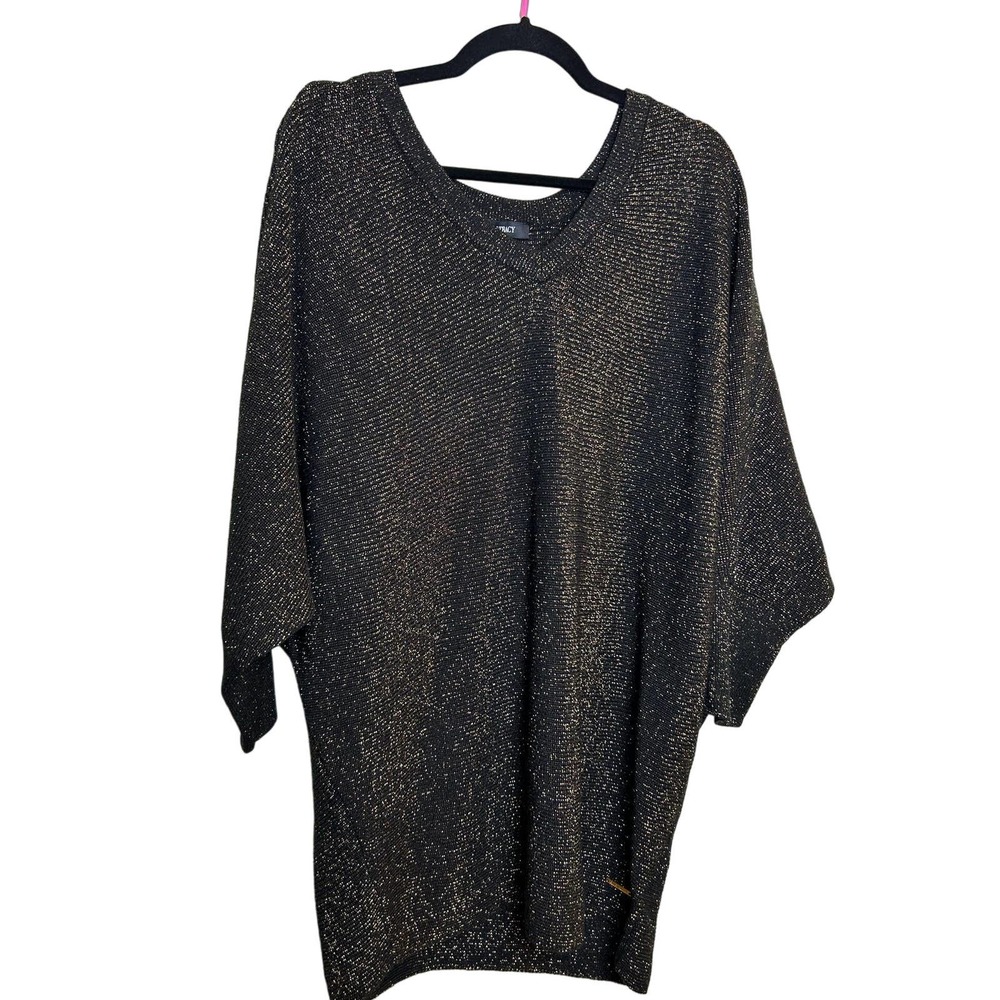 Ellen Tracy New Black and Gold Sparkle Oversized Sweater Size 1X Downtown Glam